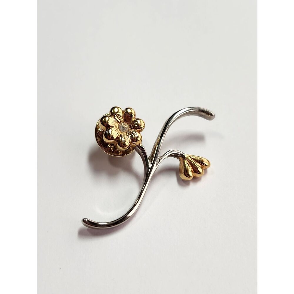 Two-Tone Floral Brooch - Gold & Silver Flower Pin VTG SIGNED DB 1990 PUSH BACK